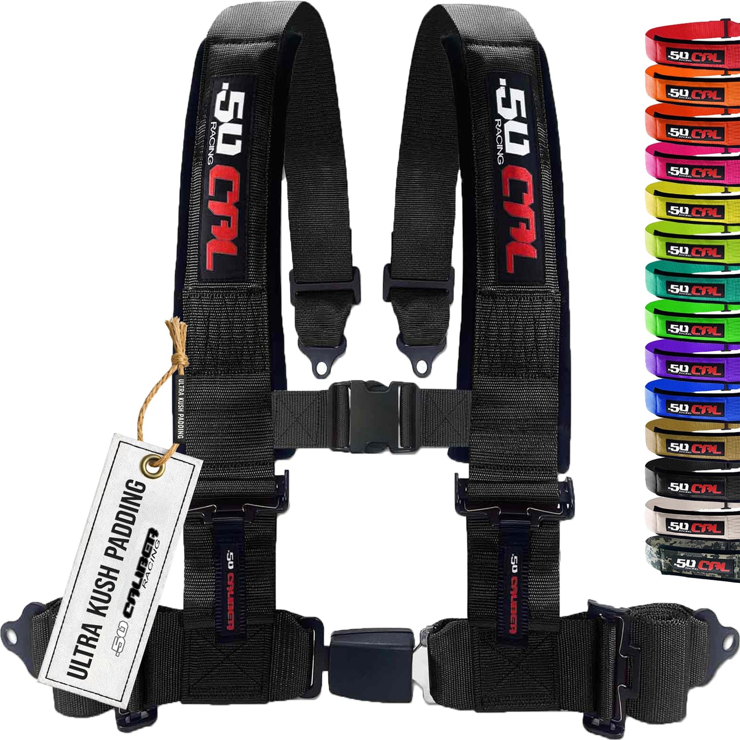 1pc 4 Point Harness for Bucket Seat Push Release 10 Color Options Racing Harness, Race Car, Off Road, UTV, RZR (Black, 3 inch) [6040]