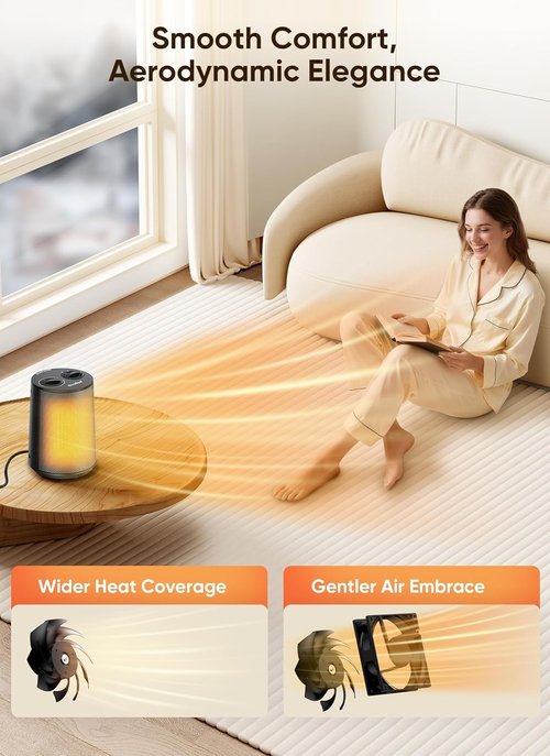 GiveBest Space Heater - 1500W Portable PTC Ceramic Heater with Fan Modes & Safety Features | Ideal for Home & Office, Black