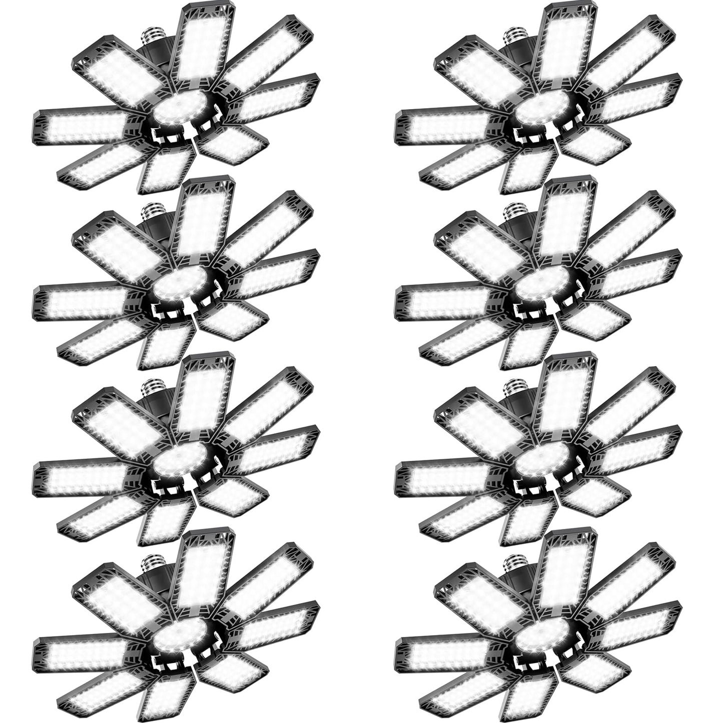 Garage Light 8 Pack - 240W 24000LM 6500K Garage Lights Ceiling LED with 8+1 Deformable Panels, E26/E27 Screw Socket in LED Shop Light for Workshop, Basement, Gym, Barn, Warehouse etc Bay Lighting