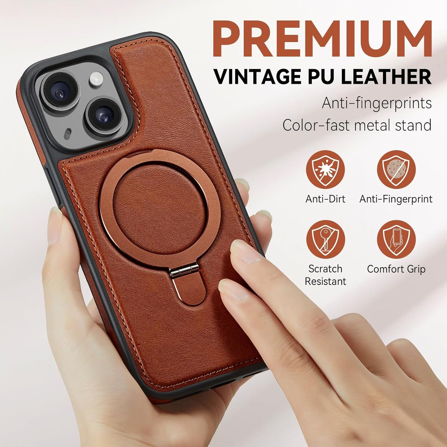 CHEEWADA 13 6.1", for iPhone Case with Stand Compatible with Magsafe Slim PU Leather & Durable TPU Drop Proof Magnetic