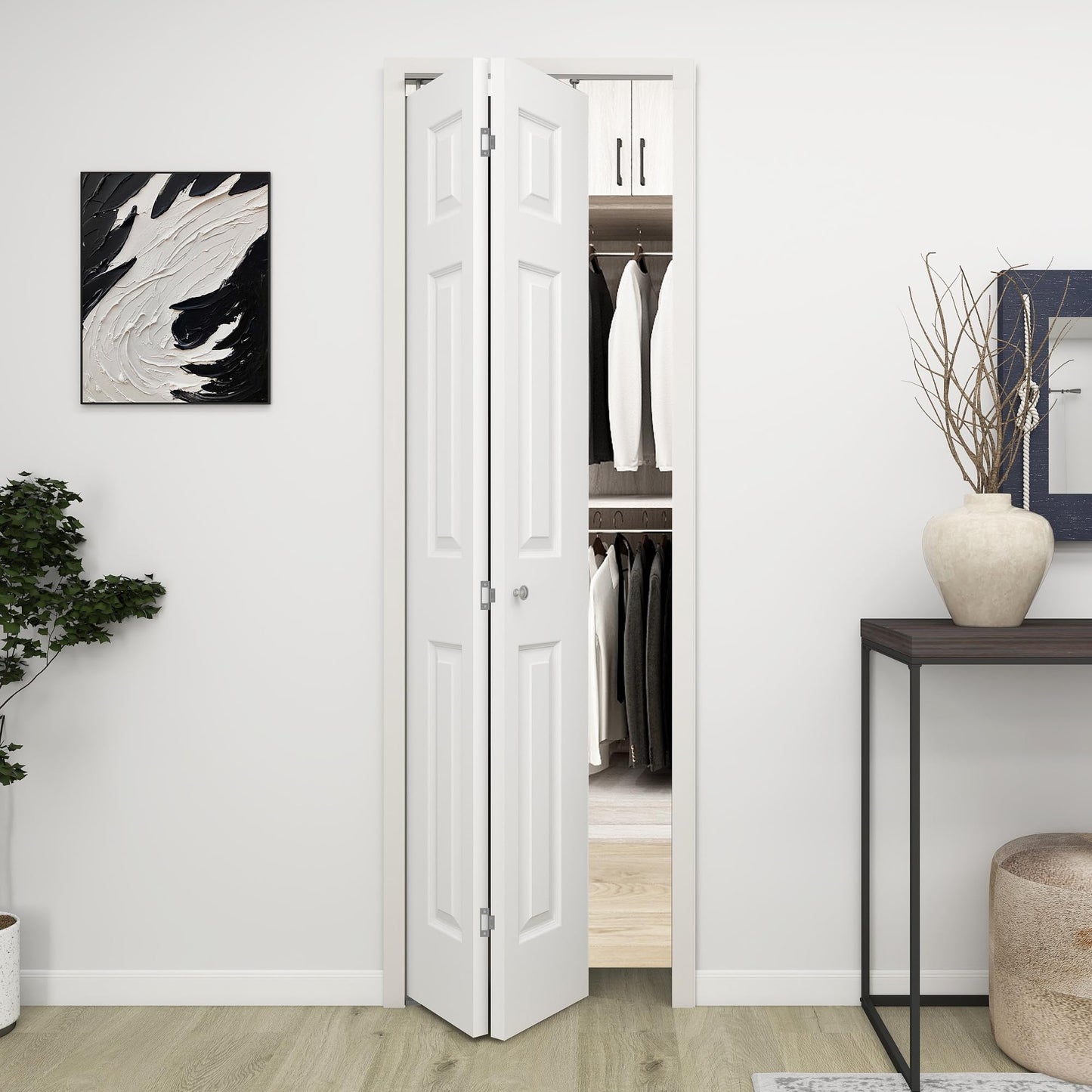 BarnSmith 24 in.x 80 in. Bifold Barn Door, 6 Panel White Primed Bifold Closet Door, Hollow Core Interior Barn Doors with Hardware Kit