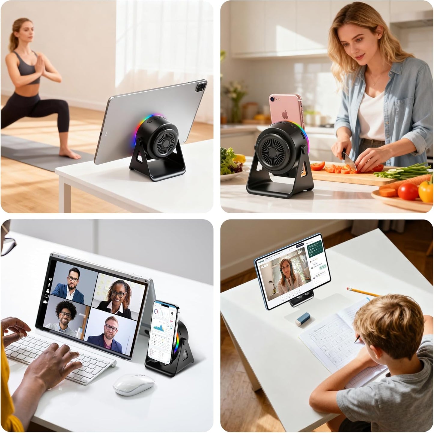 Cawinii 4-in-1 360 Wireless Induction Bluetooth Speaker, with Rotating Phone Holder and RGB Ambient Light
