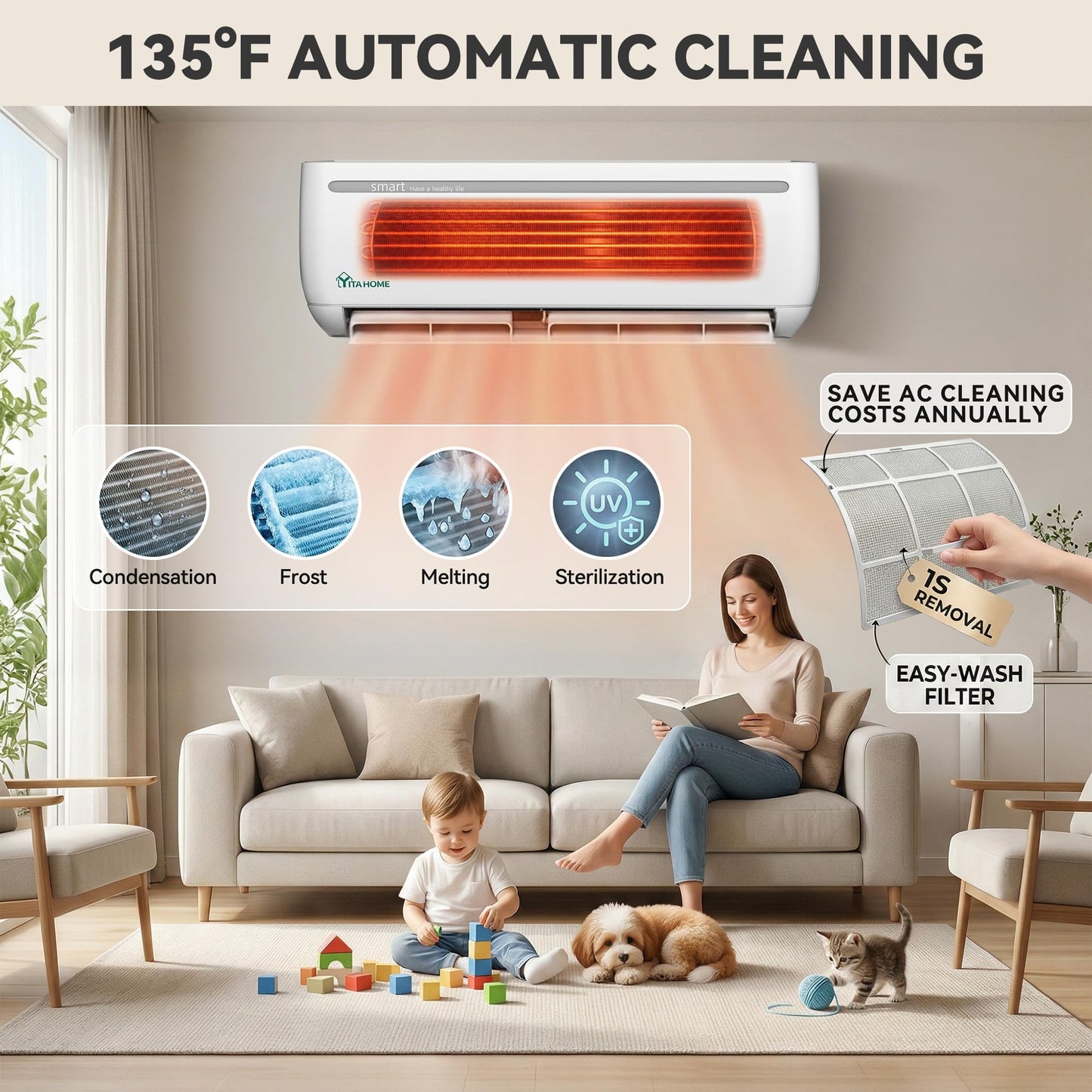 YITAHOME 12000 BTU Mini Split Air Conditioner Heat Pump System, 20 SEER2 115V WiFi Enabled Inverter Ductless AC Cool Up to 750 Sq. Ft with Installation Kit, Pre-Charged Condenser, 1 Ton