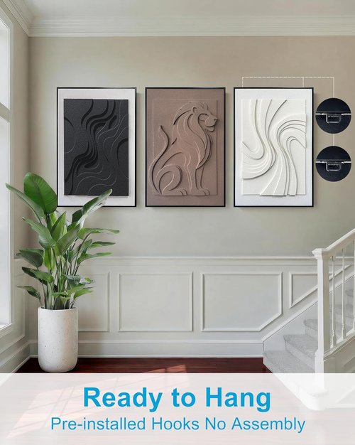 MIX3D 3D Textured Sandstone Wall Art - Set of 3 Framed Handcrafted Pieces | 24x36 Inch Ready to Hang for Home Decor