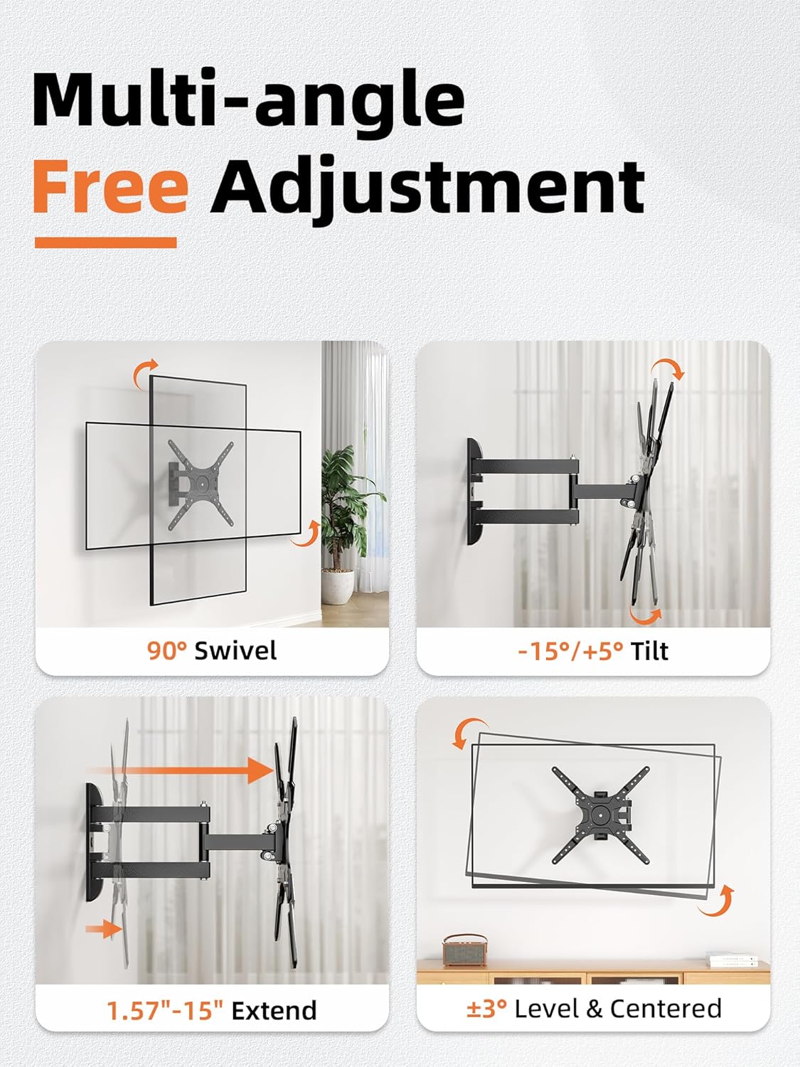 EZISE 26-55 Inch 400x400mm 86lbs Full-Motion TV Wall Mount for Most TVs, Articulating TV Mount with Swivel & Tilt