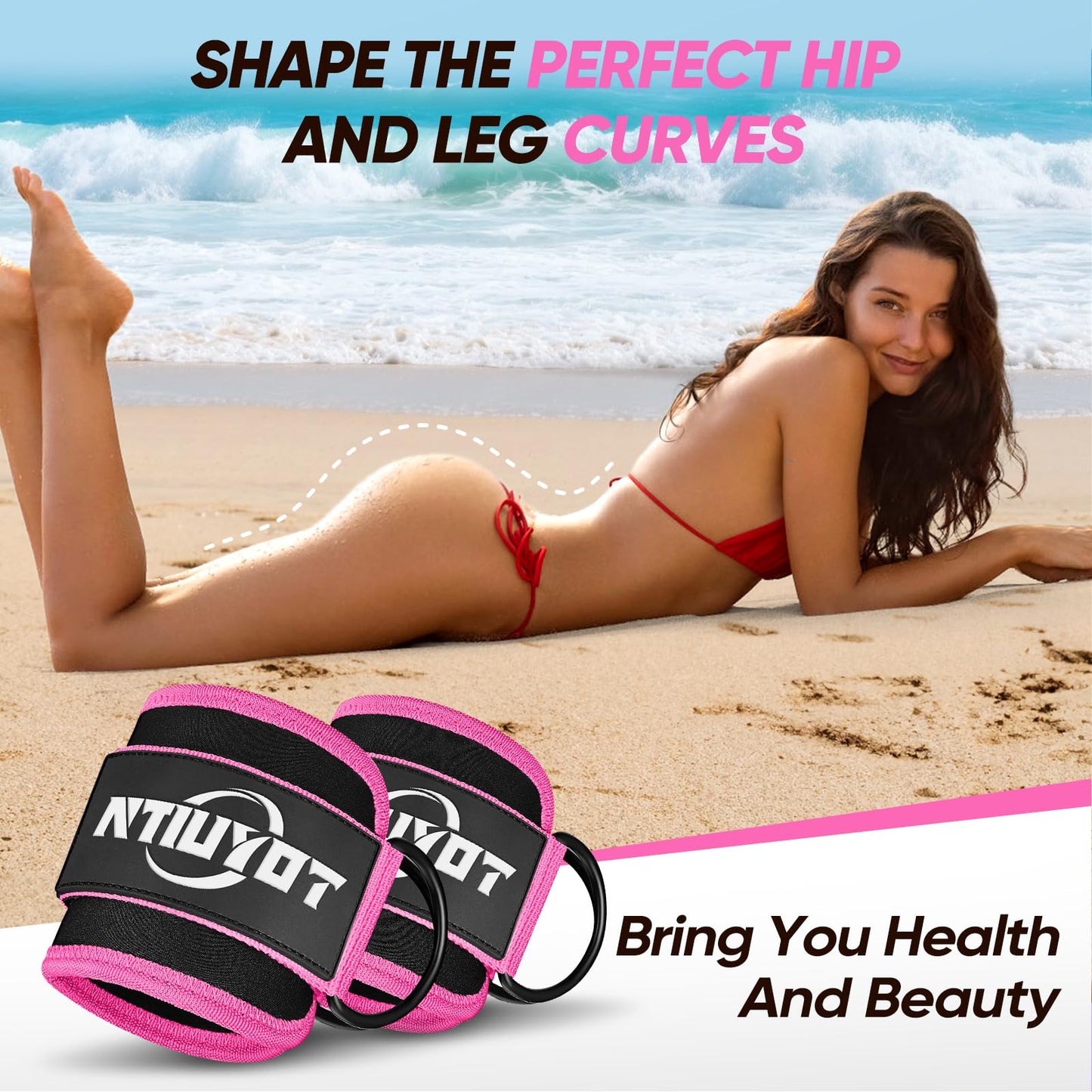 NTIUYOT Ankle Resistance Bands with Cuffs,Workout Sets for Women, Resistance Bands for Working Out, Exercise Band for Leg Booty, Home Gym Workout Equipment, Ankle Weights Fitness Band Set
