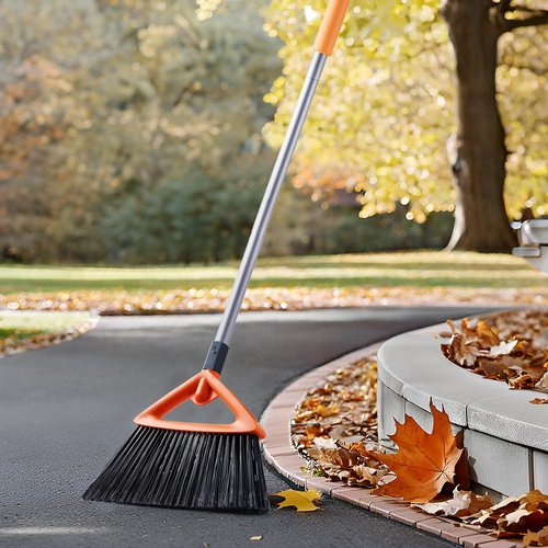 CLEANHOME Outdoor Brooms for Sweeping Patio, Commercial Grade Heavy Duty Broom with Stiff Bristle for Sweeping Garage,Deck,Kitchen,Straw, Outside Broom for Cleaning Pet Hair,Weeds,Leaves,Grey