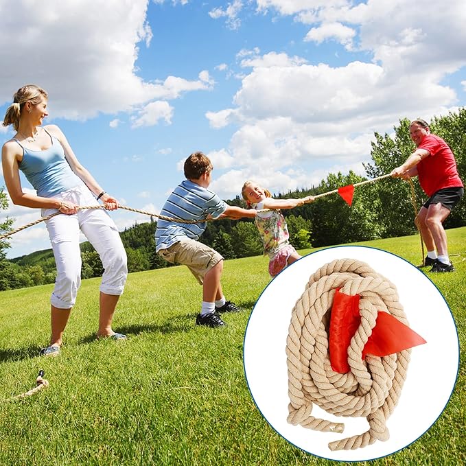 Outdoor Yard Games 40ft Tug of War Rope for Kids, Teens and Adults, Field Day Family Reunion Birthday Party Outside Backyard Lawn Games for Team Building Activities, Khaki
