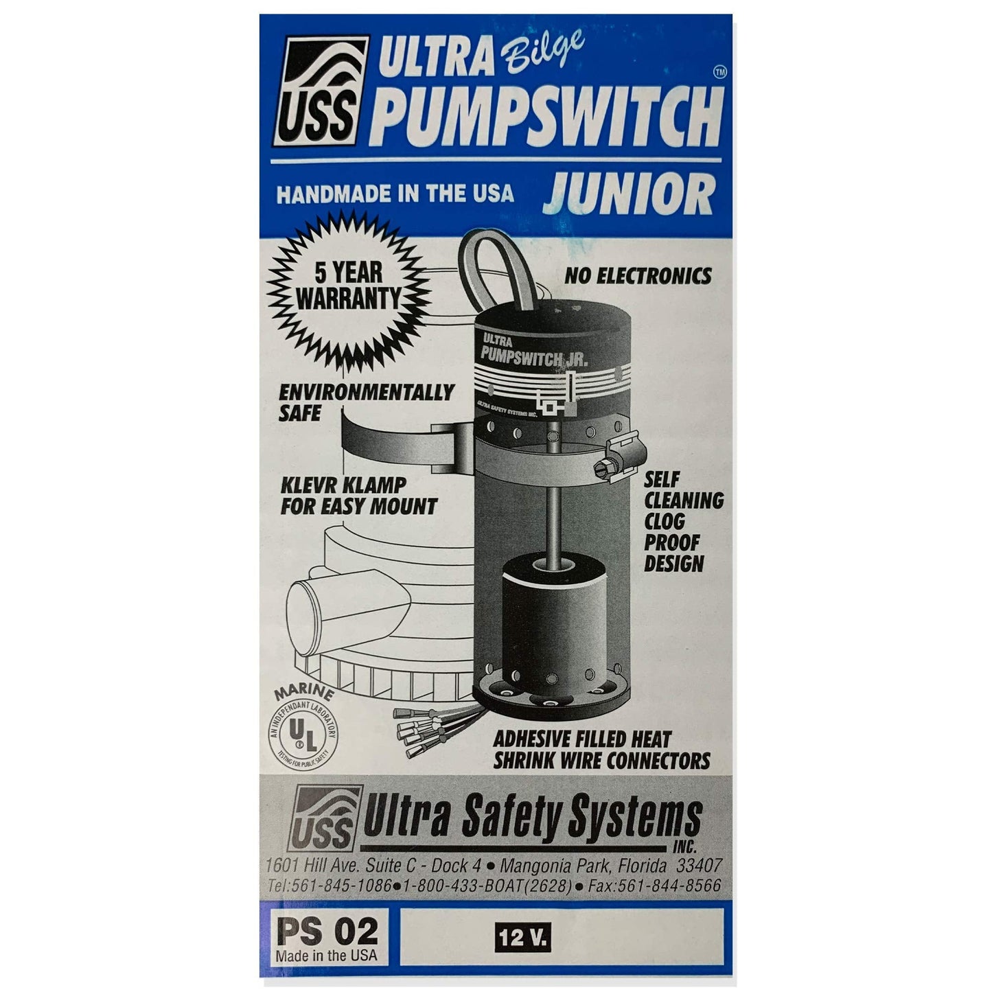 ULTRA Bilge Pumpswitch Jr. Float UPS-02, High Water Level Sensitivity Sensor, Reliable Automatic Pump Switch Activation for Boats and Yachts, Durable Construction, 12 Volt - Junior