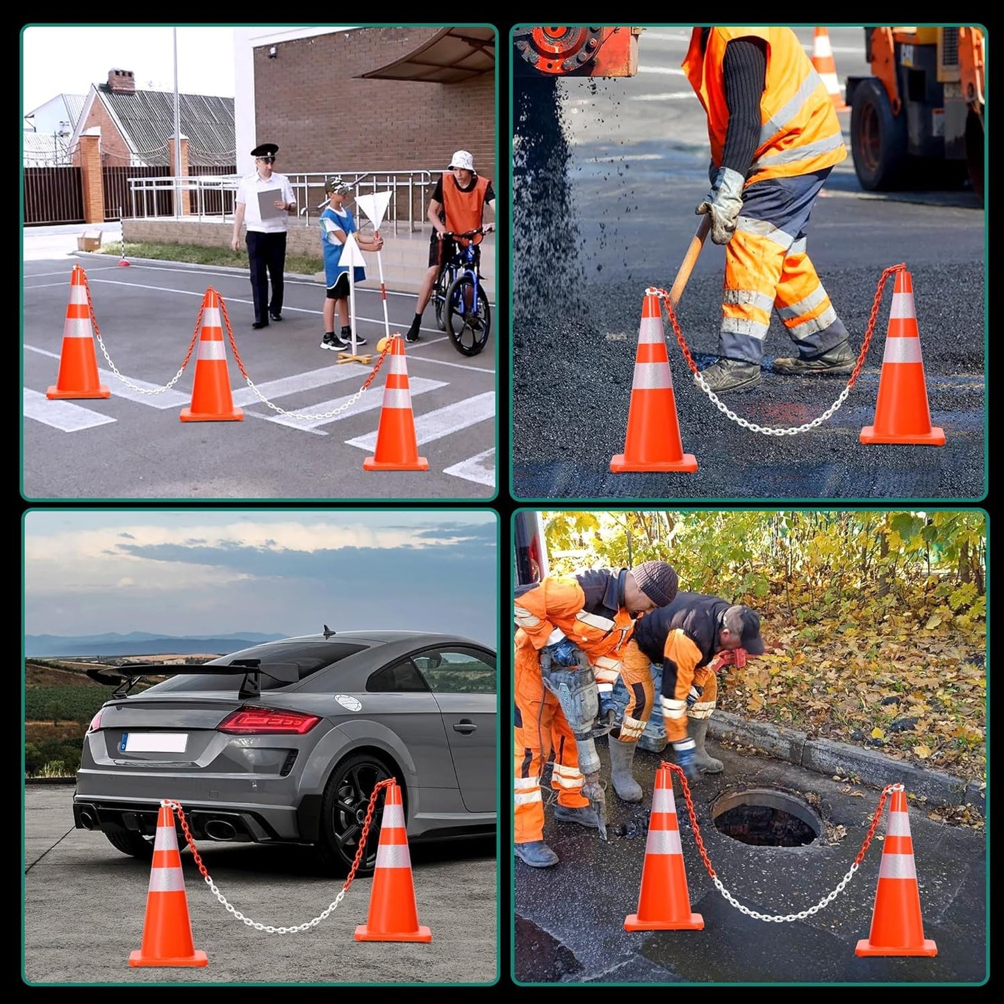 YITAHOME Traffic Cones 28 Inch (24 Pack), with 72FT Chain and Reflective Collars, PVC Safety Cones, Orange Construction Cones for Parking Lot, Home Road
