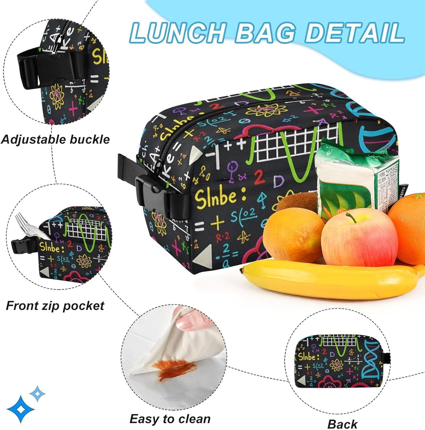 Backpack Set Pack ALAZA Colorful Math Science Geometric and Lunch Bag Back Bookbag Cooler Case Kits