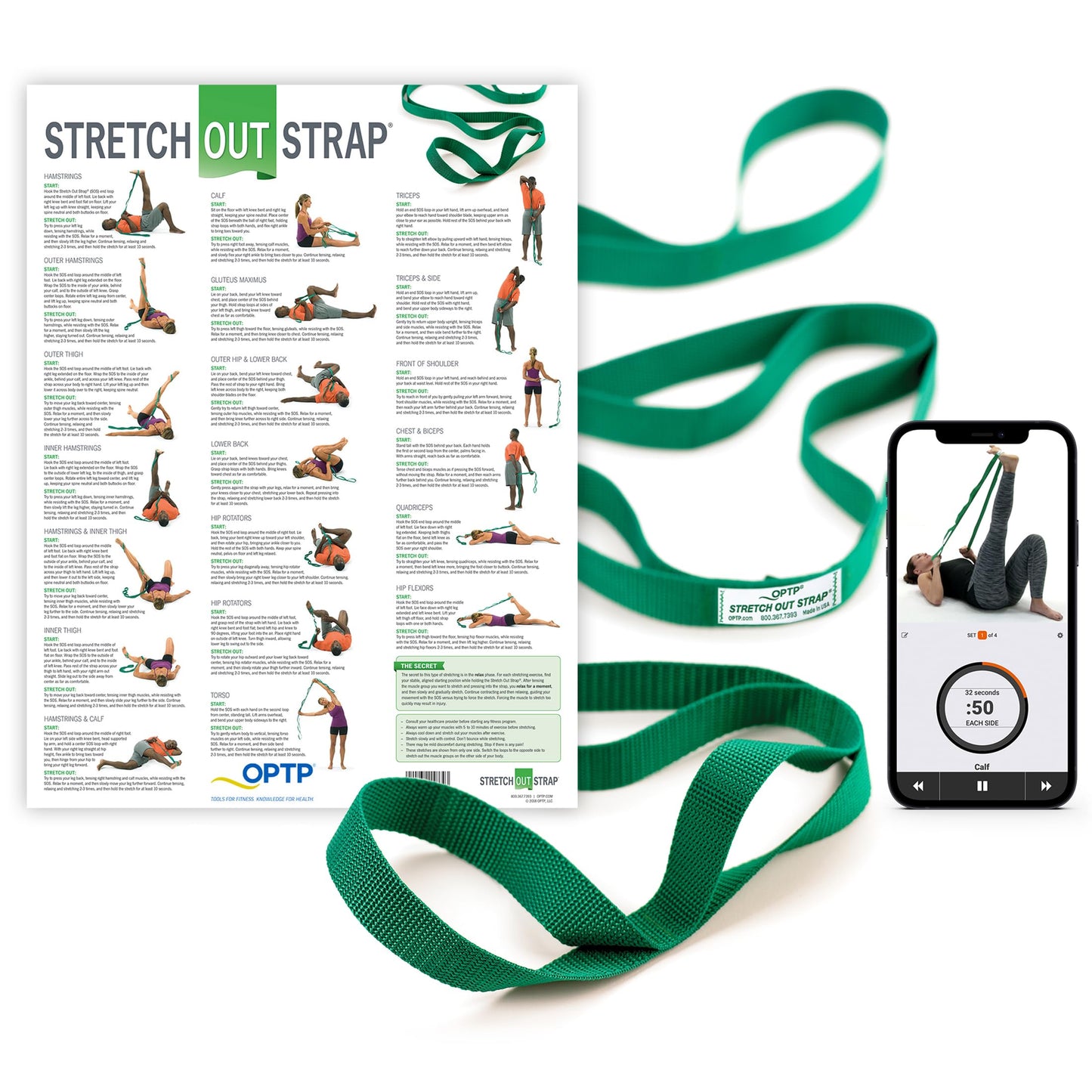 The Original Stretch Out Strap with Exercise Poster – Made in the USA by OPTP – Stretching Strap and Yoga Strap for Stretching, Physical Therapy Exercise and Flexibility