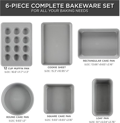 Country Kitchen Nonstick Bakeware Set - Durable & Easy Release, Black | 6-Piece Stackable Set