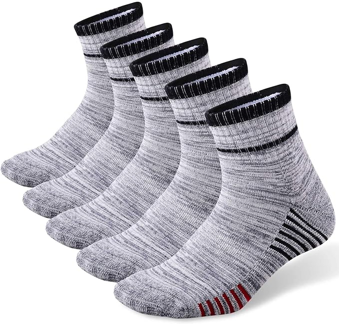 FEIDEER Men's Walking Hiking Socks, Wicking Cushion Quarter Crew Socks for Mens Outdoor Sports, 3/4/5 Pair, 6-15 Size