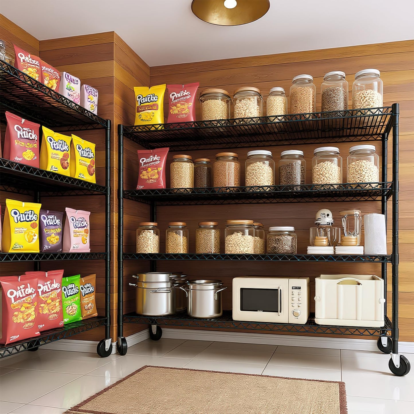 4 Tier Heavy Duty Wire Garage Shelving with Wheels, 2200 LBS Capacity, 24"D x 56"W x 75"H, Adjustable Metal Storage Rack, Industrial Shelves for Warehouse, Kitchen, Garage, Pantry and Utility Room
