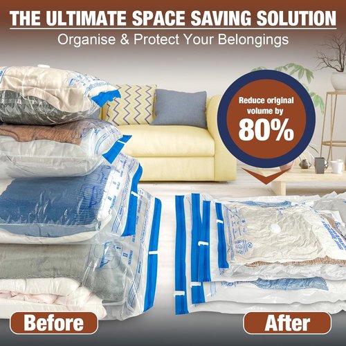 HIBAG Jumbo Vacuum Storage Bags - 12 Space-Saving Bags for Clothing, Comforters & Bedding