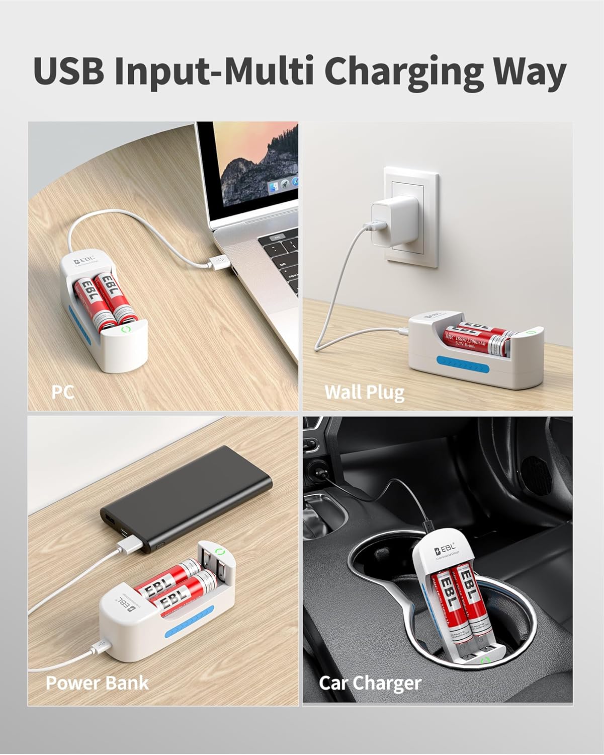 EBL 18650 3.7V 10440 14500 16340 18650 RCR123A Battery Charger Universal Lithium Charger for Rechargeable Batteries