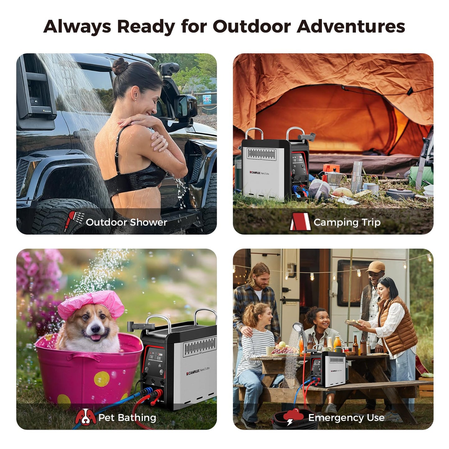 CAMPLUX Nano 3 Ultra, Constant Temperature Portable Propane Water Heater, Rechargeable Water Heater & Shower Pump, CSA Certified Safety, Propane Camping Shower, for RVs, Hiking, Fishing & Glamping