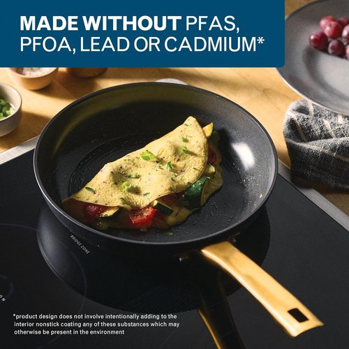 Farberware Forged Induction Ceramic Nonstick Cookware Set - 12 Piece, Dishwasher Safe, Black & Gold