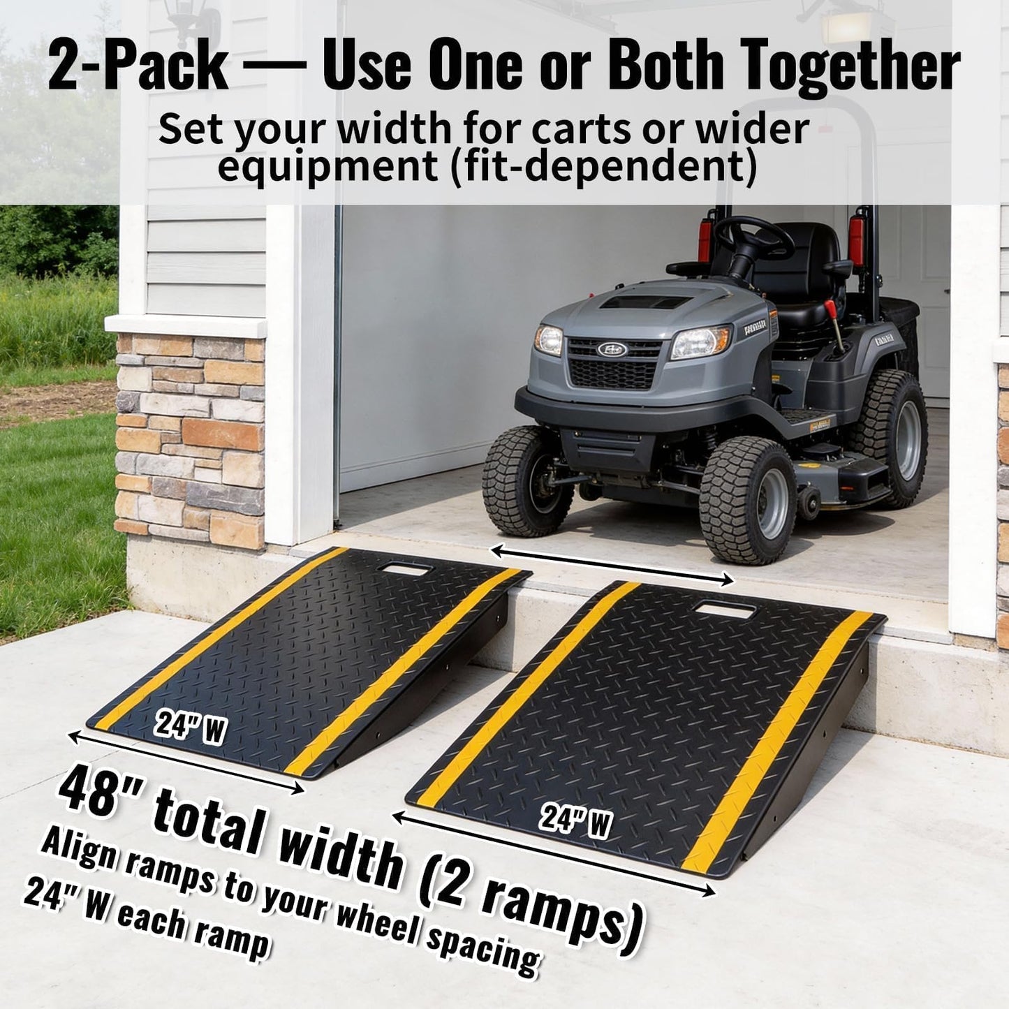 Shed Ramps 2 Pack with Handle, 1500 Lbs Capacity Steel Loading Ramp, 29" L x 24" W Each Diamond Plate Ramp for Lawn Mower, Riding Mower, Snow Blower, Garden Cart, Shed & Garage Threshold