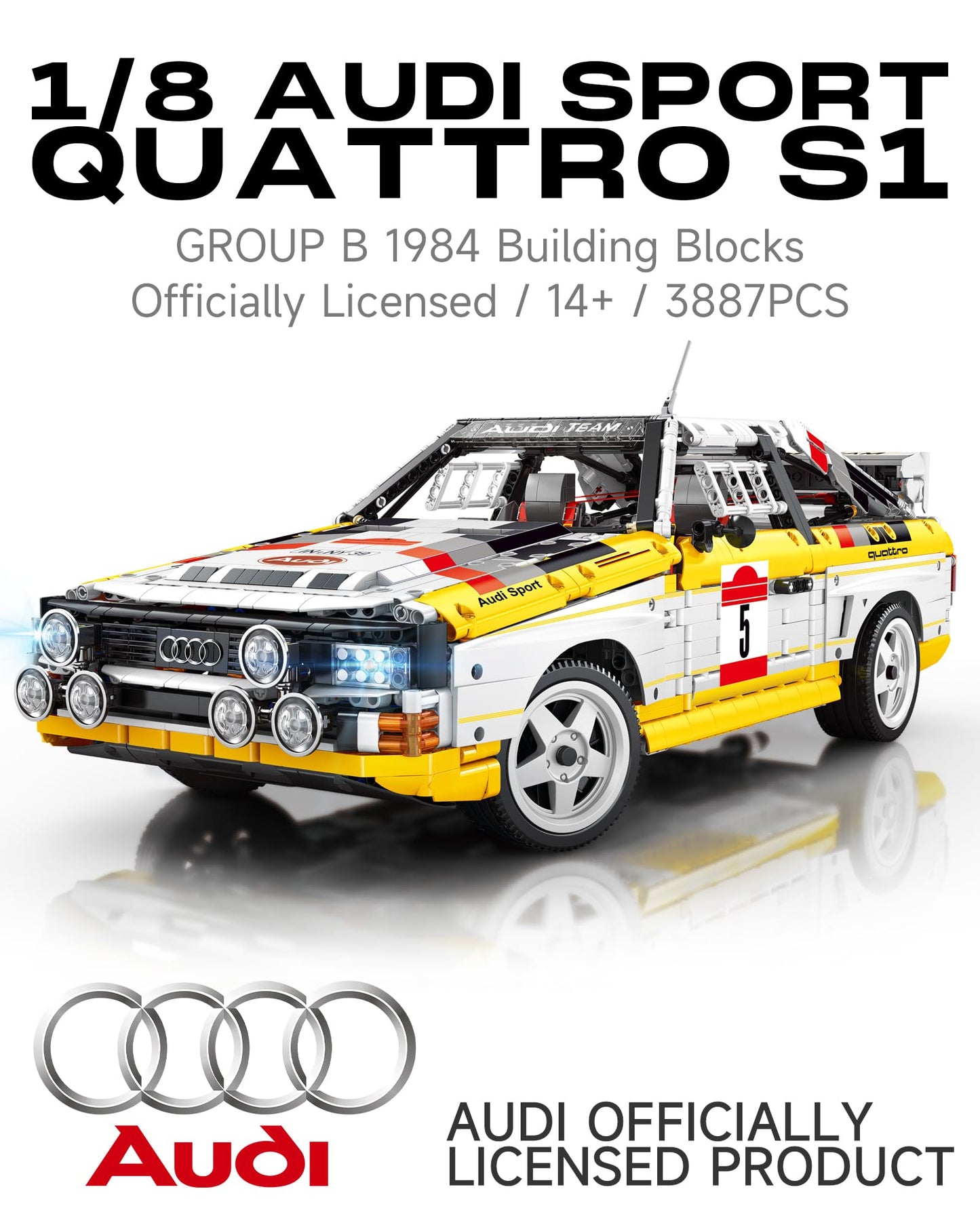 Audi Sport Quattro S1 Model Car Building Kit, 1/8 Scale Audi Officially Licensed Compatible with Techinc Car, Collectible for Adults, Home Office Décor Gift for Racing Fans Age 14+ (3,887 PCS)