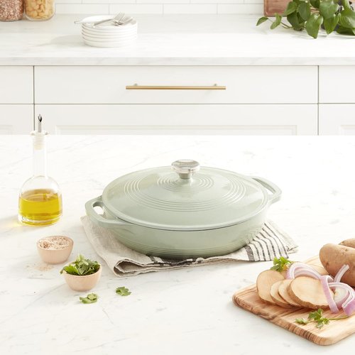 Lodge Essential Enamel Braiser - Induction-Safe & PFAS-Free Cookware - 3.5 Quart, Desert Sage