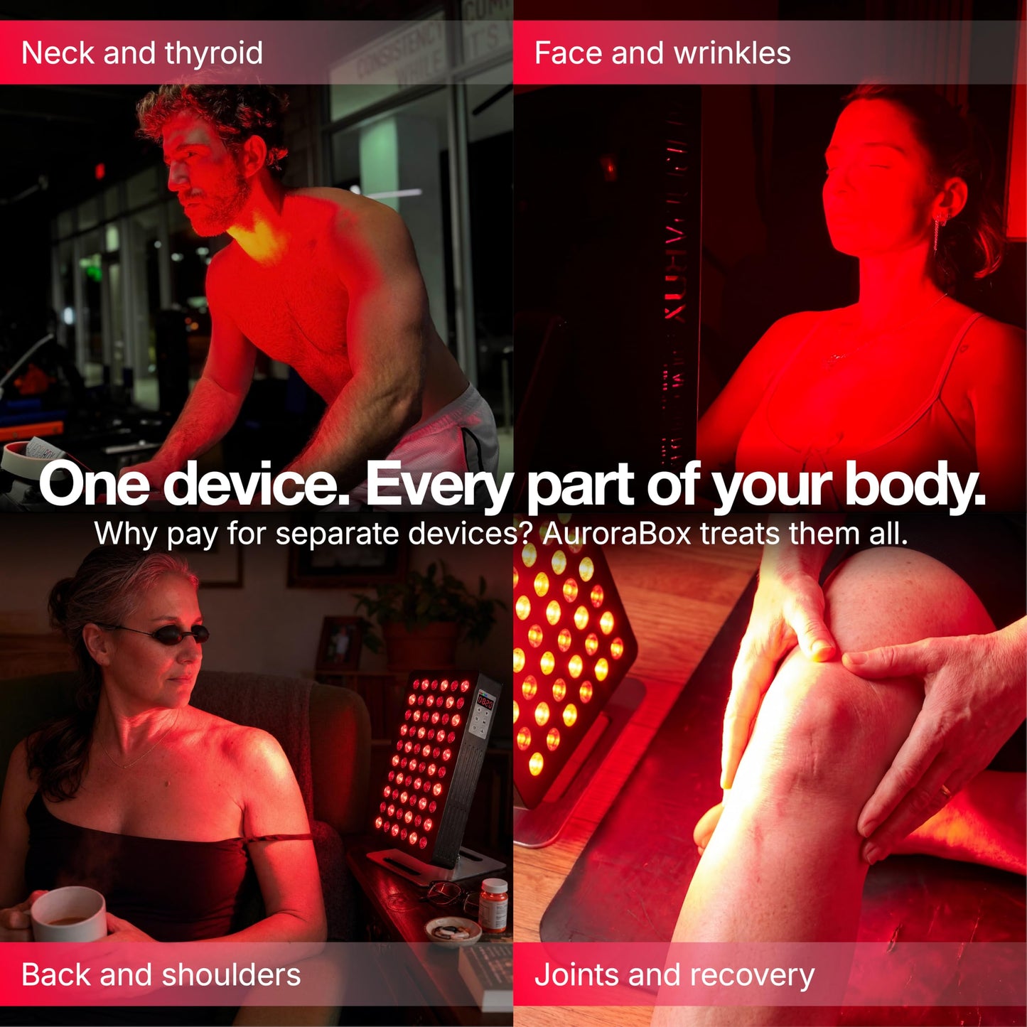 AuroraBox 60 Pro Science-Backed 5 Wavelength Red Light & Near Infrared Light Therapy Panel | Lower Inflammation, Reduce Aging, Improve Recovery | 630 660 810 830 850nm