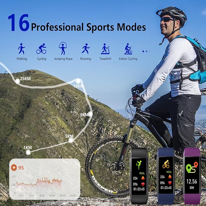 Fitness Tracker with Heart Rate Monitor, Activity Tracker Pedometer with Calorie Counter, Sleep Monitor, Smart Watch with IP68 Waterproof Sports Bracelet for Women Men