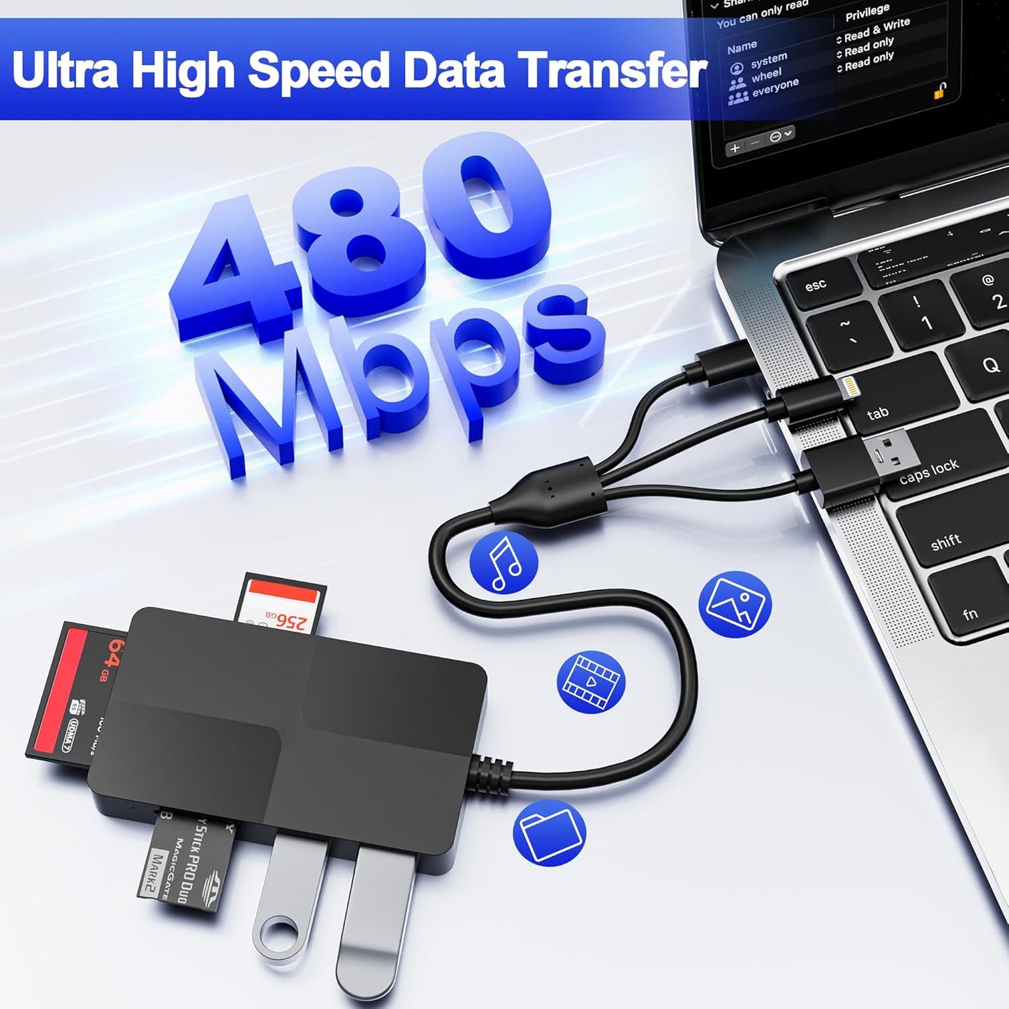 SHOWAIST 8 1 3 2.0 Memory Stick Pro Duo Reader Adapter, in SD/MS/TF/CF/XD Card Reader with USB Ports, L-ightning+USB