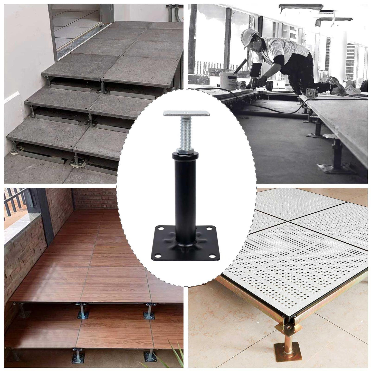 4 Pack Adjustable House Floor Jacks – 5"-8" Heavy Duty House Jacks for Leveling, Steel Support Posts for Beams, Decks, Crawl Spaces, Basements-Black