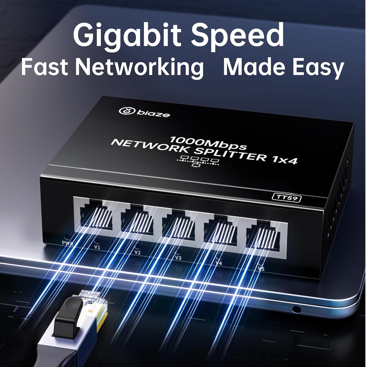 biaze 4-Port 1 4, Cat6 RJ45 (1000Mbps) Ethernet Splitter, Gigabit LAN Network Hub Adapter to Plug & Play Internet Cable