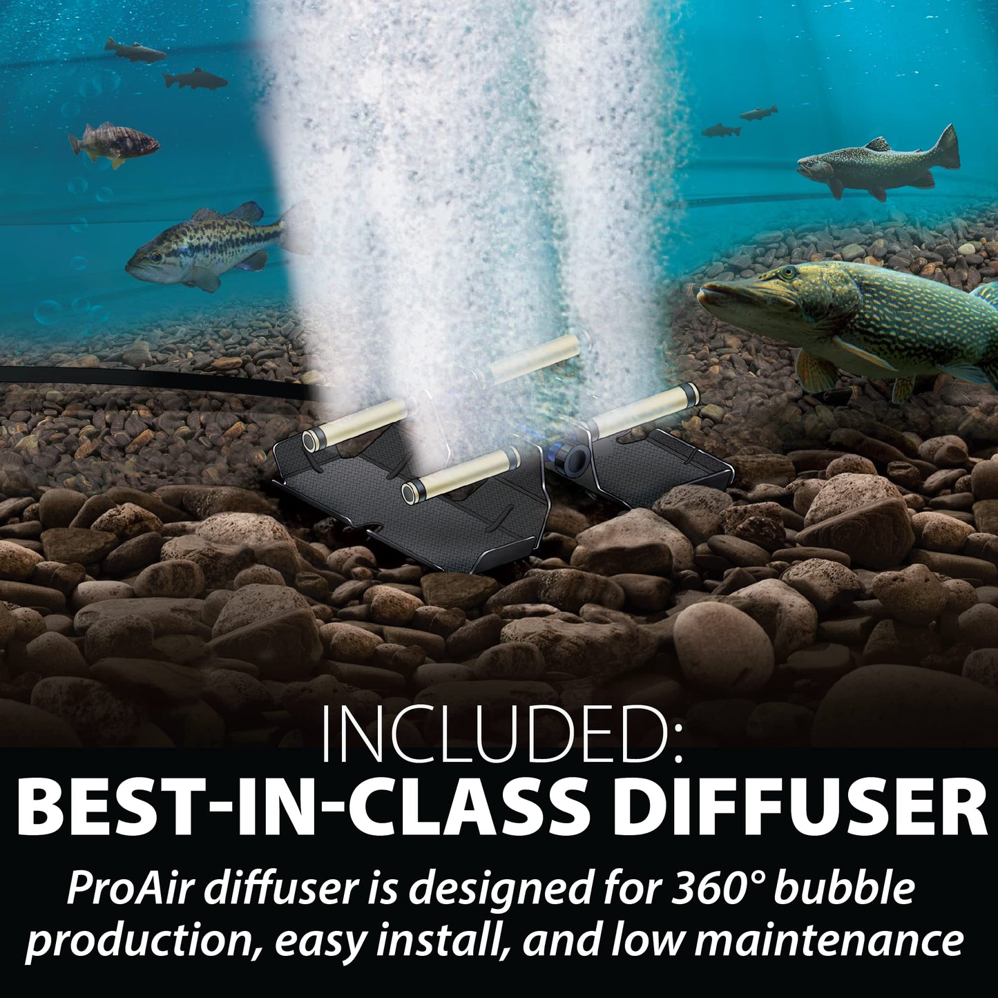 Airmax PondSeries PS10 Aeration System, Pond & Lake Aerator, Aerate Ponds & Lakes up to 1 Acre, Quiet & Energy Efficient Compressor, Maximum Water Circulation, Single Air Diffuser Kit, 115v