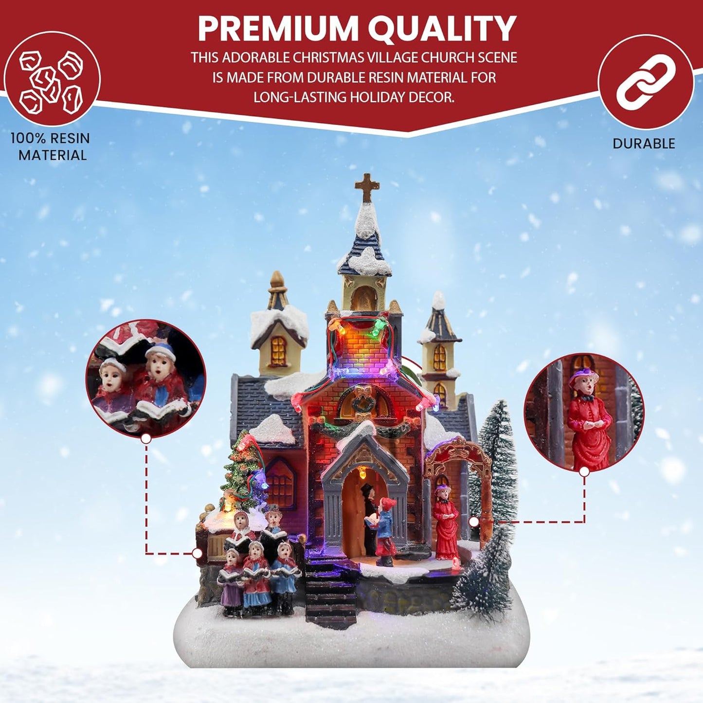 Regine Switzerland Christmas Village Church Scene - Animated Pre-Lit Musical Winter Display | Perfect Holiday Decoration