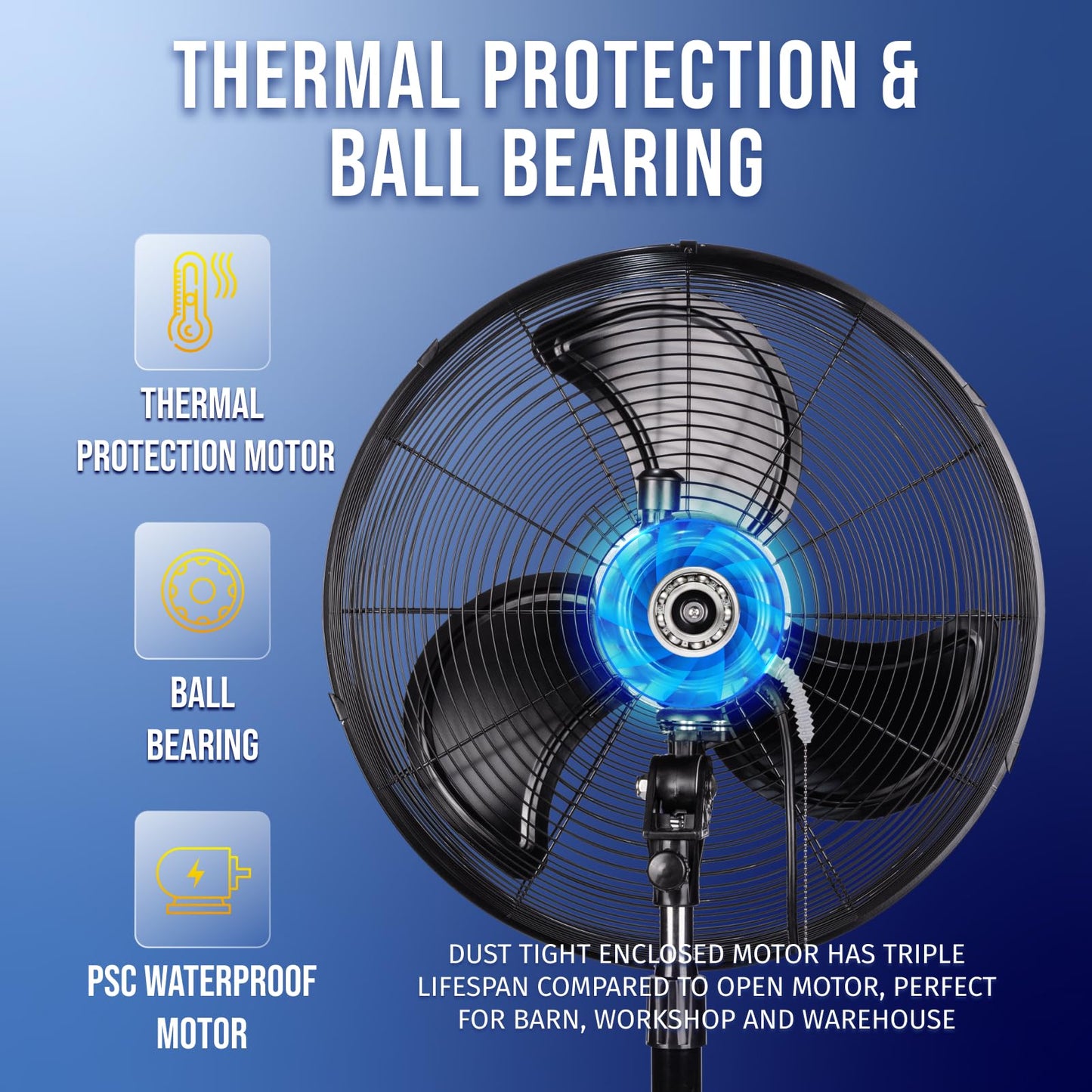 Tornado - 20 Inch High Velocity Metal Oscillating Pedestal Fan 5250 CFM - Commercial, Industrial Use Water-Resistant