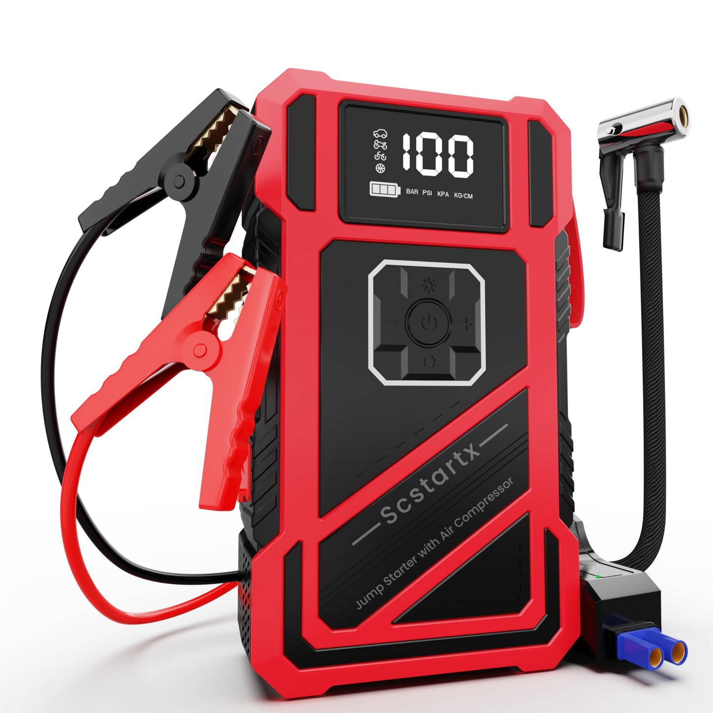 Scstartx 3000A Peak Car Jump Starter with 150PSI Air Compressor – Smart Jump Cable, LED Flashlight & USB Charger, 12V Emergency Starter for Vehicles up to 10L Gas & 8L Diesel