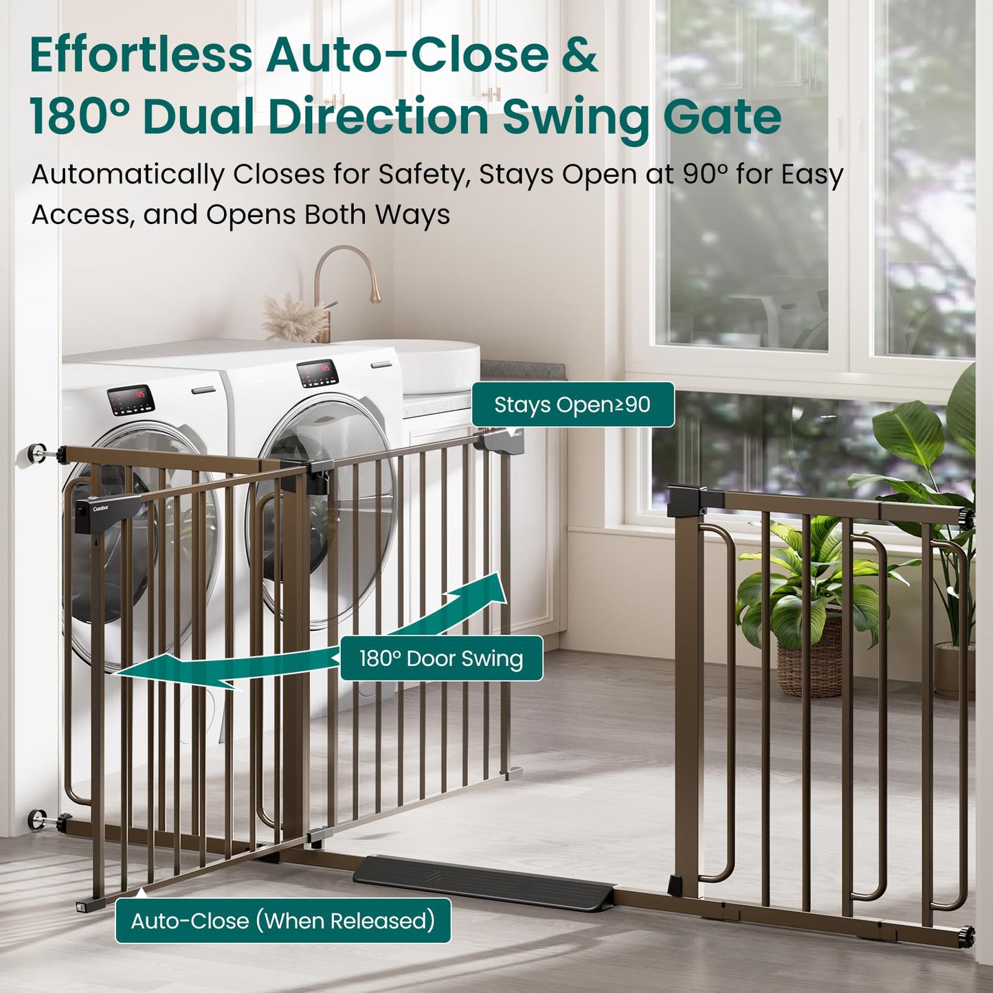 Cumbor Extra Wide Baby Gate, 36.6-69" Walk-Through Dog Gate for Stairs, Doorways & Hallways, 30.5“ Tall, Auto-Close & Dual-Swing Safety Child Gate Indoor, Easy Install Pressure-Mounted Pet Gate, Brown