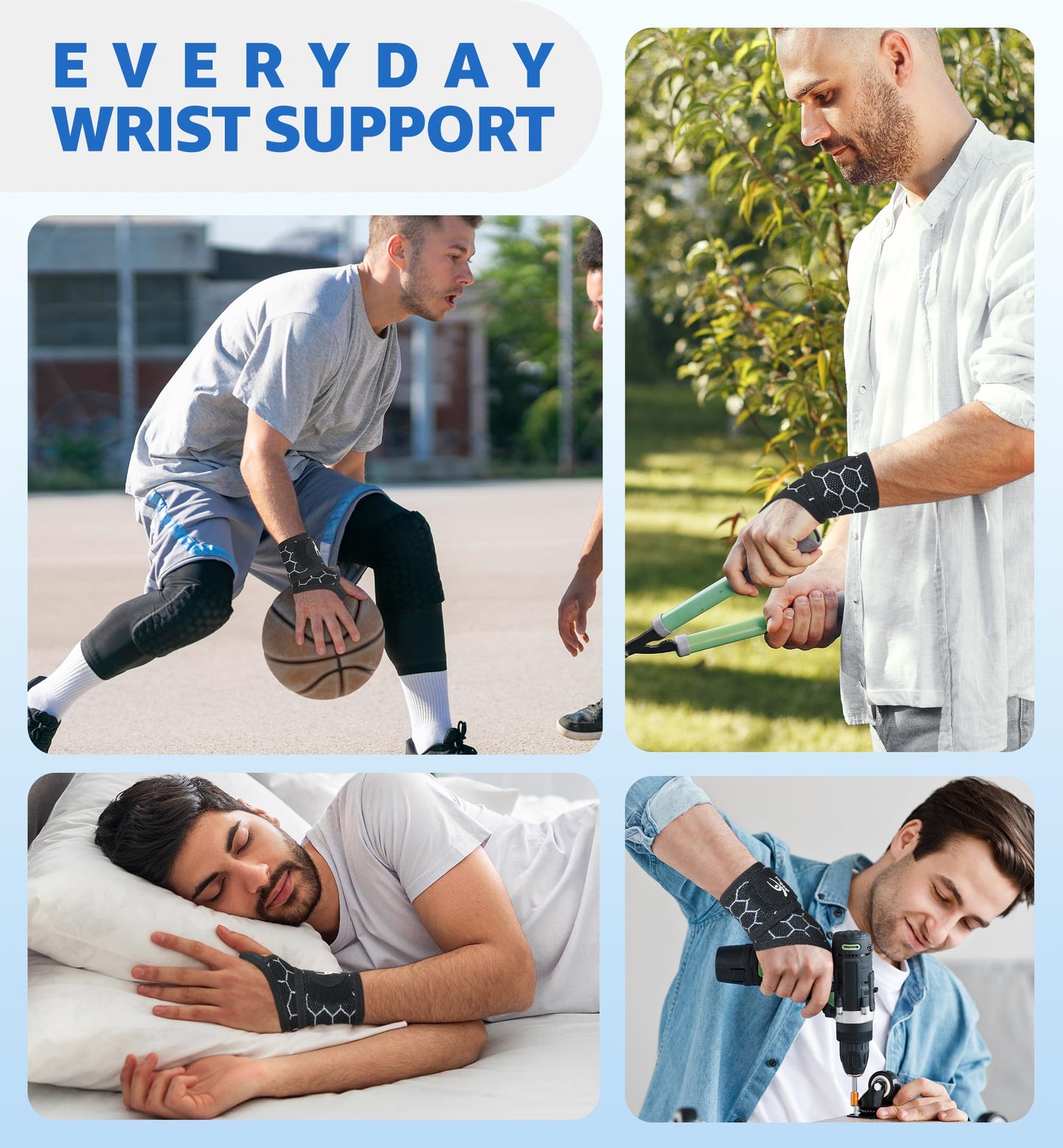 HiRui Upgraded 3D Knit Breathable Wrist Brace Wrist Wrap, Extended Length Adjustable Compression Strap, Elastic Support for Wrist Pain Relief, Carpal Tunnel, Sports, Gym & Daily Use (1, Black)