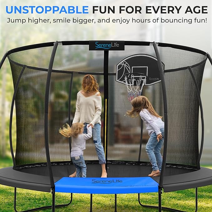 Serenelife 12FT 10FT 8FT Recreational Trampolines with Enclosure Net and Ladder and Anti-Rust Coating, ASTM Approved Trampoline Outdoor for Kids and Adults Outdoor Yard Trampolines