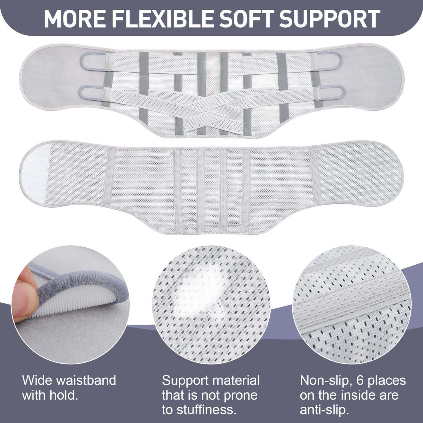 EGJoey Breathable Back Brace for Women & Men - Comfortable Lower Back Pain Relief & Posture Corrector Support Belt to Relieve Pain and Improve Posture（Gray,XXX-Large）