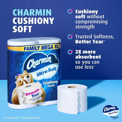 Bounty Quick-Size Paper Towels - White, 16 Family Rolls | Charmin Ultra Soft Toilet Paper, 18 Mega XL Rolls