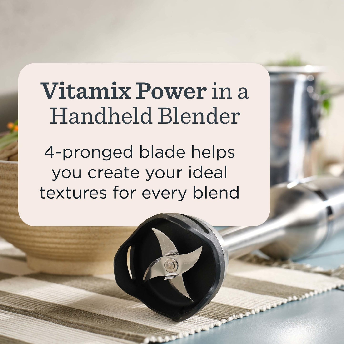 Vitamix 5-Speed Immersion Blender, Professional-Grade Hand Blender with 625-Watt Motor and Stainless-Steel Blade, Stainless Steel/White