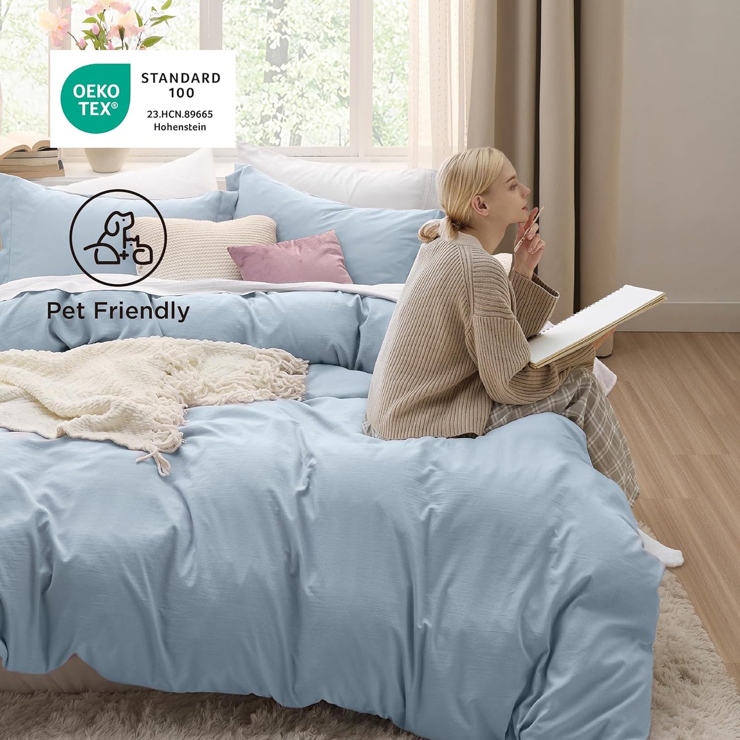 Bedsure Celestial Blue California King Duvet Cover - Extra Soft Prewashed Bedding Set, 104x98 Inches with Zipper Closure & 2 Pillow Shams