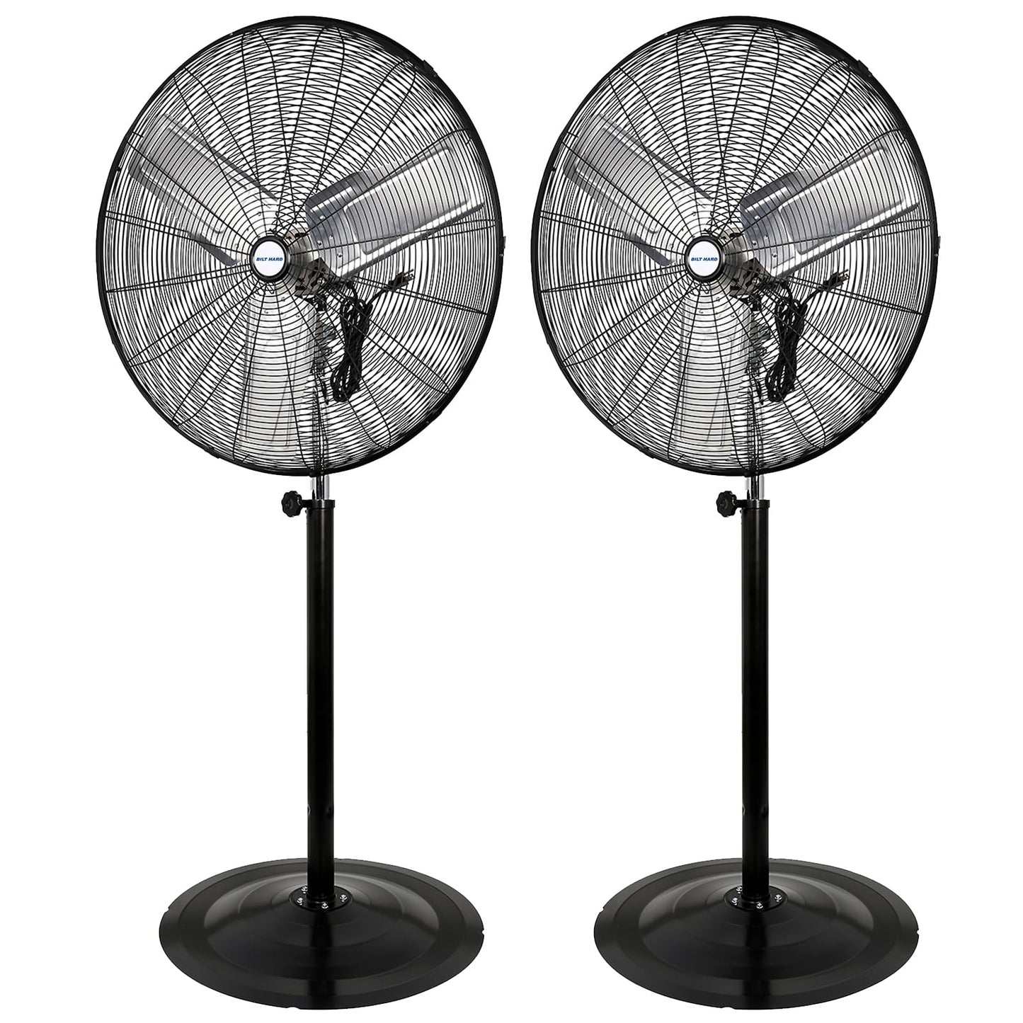 BILT HARD 8900 CFM 30" High-Velocity Industrial Pedestal Fan, 3-Speed Heavy Duty Industrial Standing Fan with Metal Aluminum Blades and Adjustable Height, Idea for Commercial, Shop, and Garage, 2 Pack