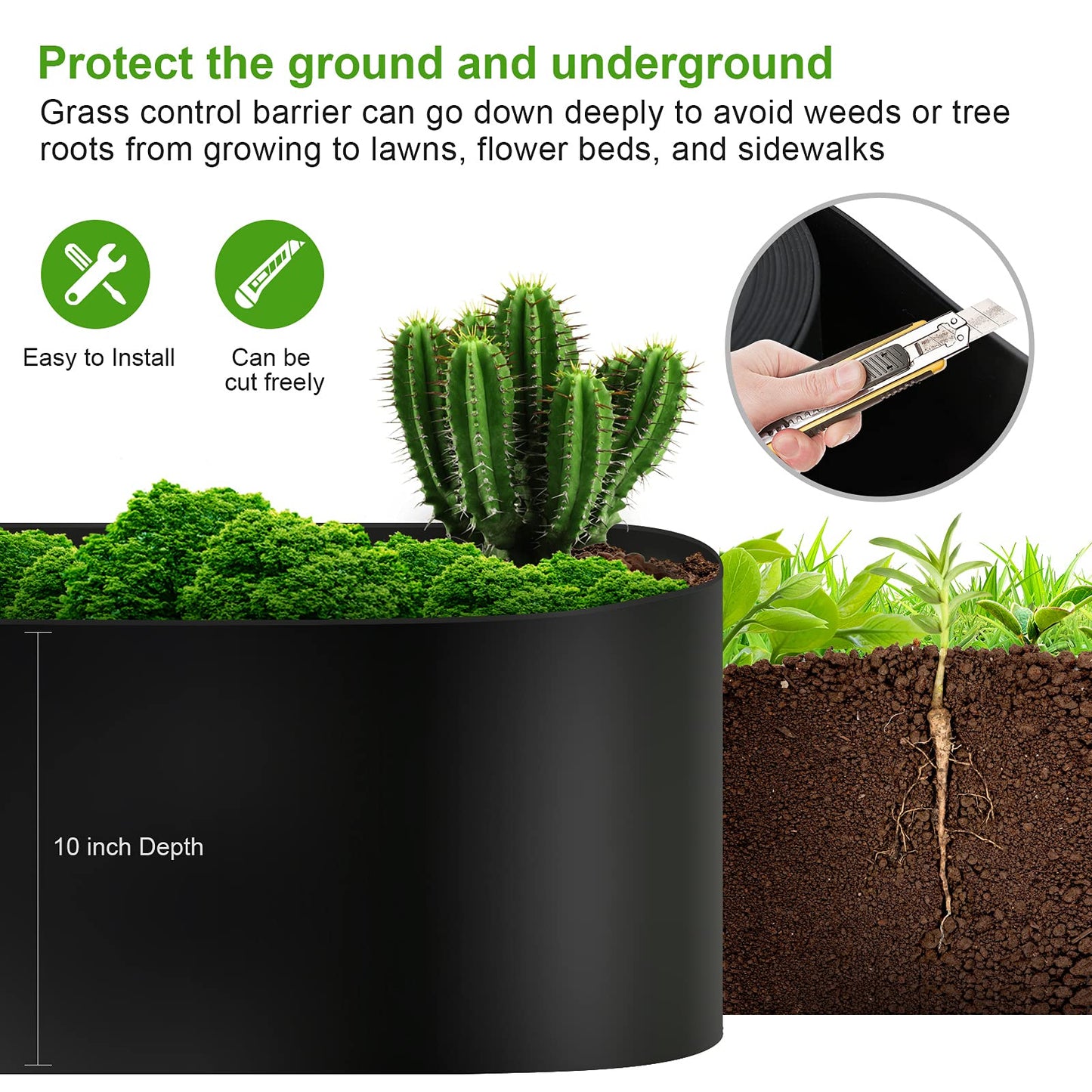12 Gauge 40 Feet Grass Weed Barrier Landscape Edging 10 inch Depth Flexible Border Roll Lawn Landscape Garden Edging for Backyard Driveway Path Sidewalk