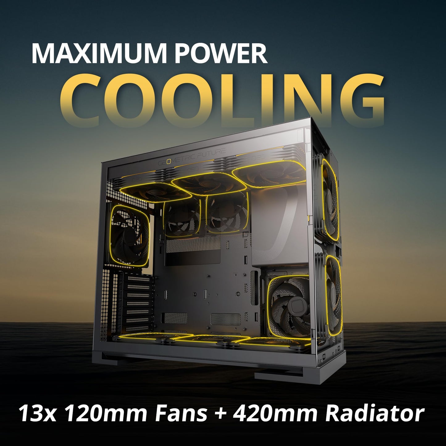 Geometric Future M5 Vent Mesh Panel Tempered Glass Mid Tower, E-ATX/ATX Gaming Case, High Airflow, 1.2mm Steel, Type C, Support 420/360 Radiator, ARGB PWM 140m fan x 5 Pre-Installed, Black, GEO-M5VF-B