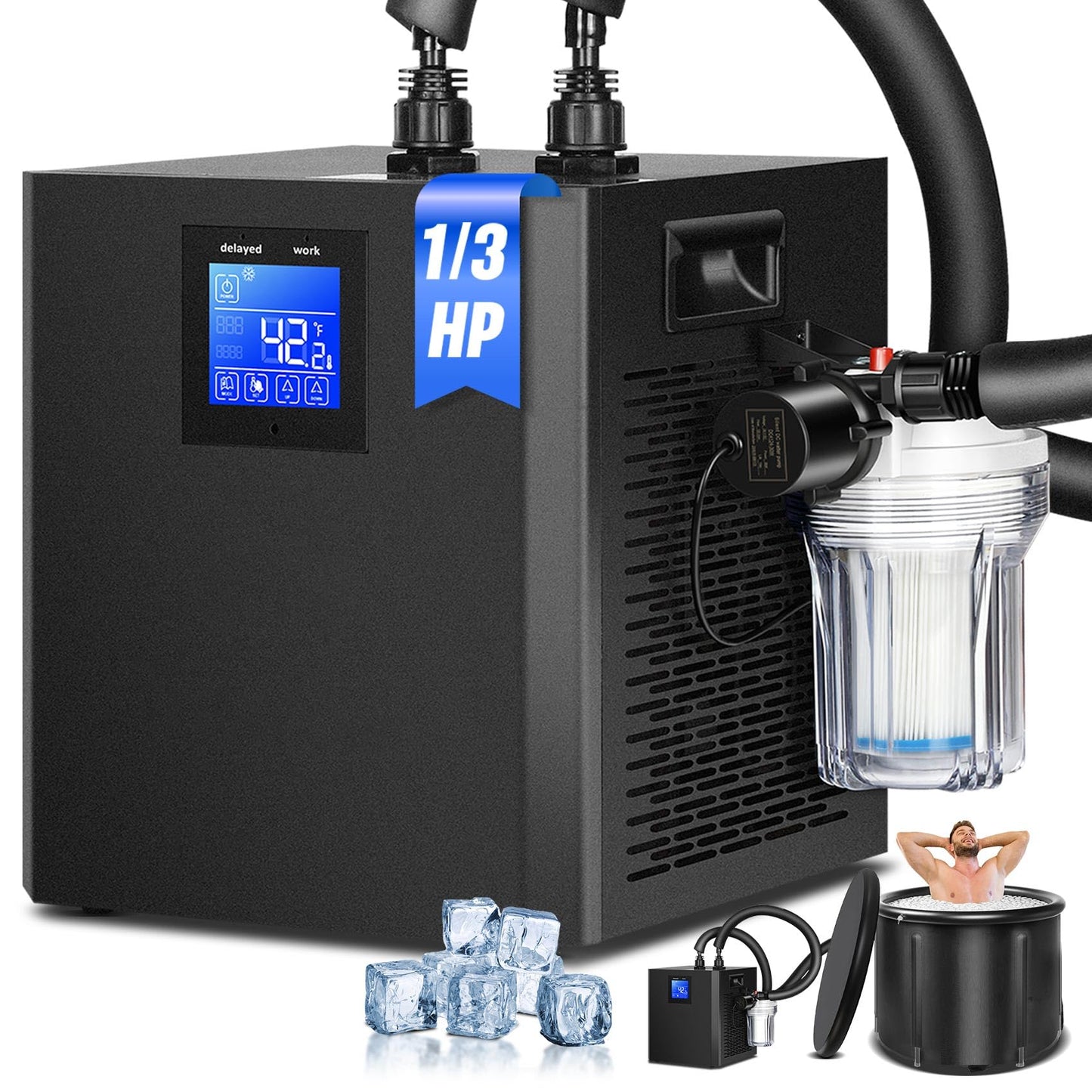 Treeshome Ice Bath Water Chiller for Cold Plunge Tub, 1/3 HP Cold Plunge Chiller with Filter & Pump, Insulated Hoses, Ideal for Therapy Recovery 110V