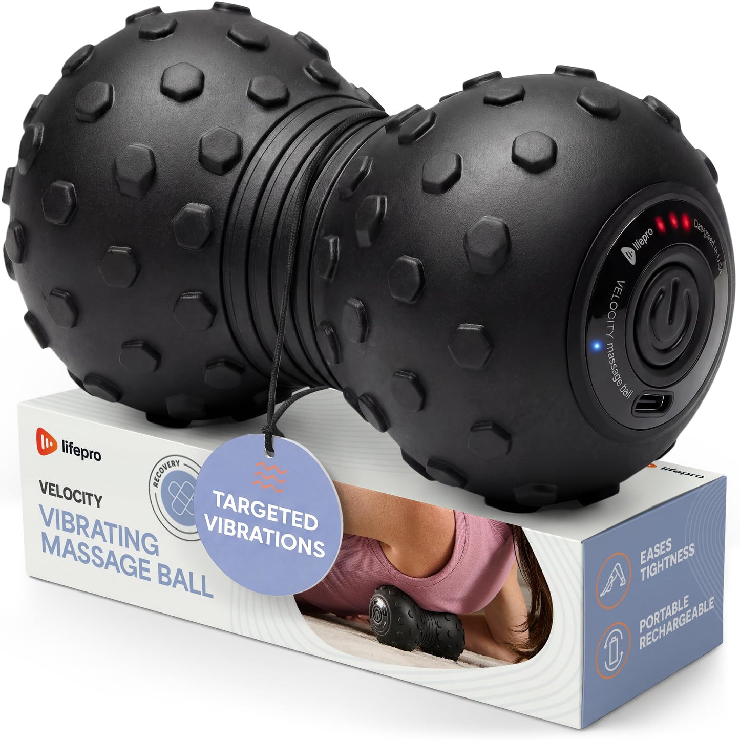 LifePro 4-Speed Vibrating Massage Ball - Peanut Massager Combines a Lacrosse Ball with Vibrating Foam Roller | Vibration Roller for Recovery, Mobility & Deep Tissue Trigger Point Therapy (Black)