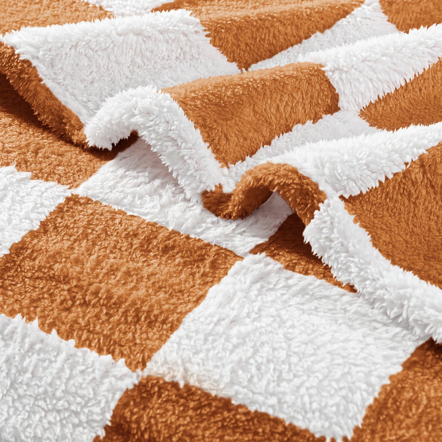 Exclusivo Mezcla Fleece Blanket Queen, Cozy Lightweight Fuzzy Checkered Blanket for Bed, Suitable for All Seasons, Coral Orange, 90" x 90"