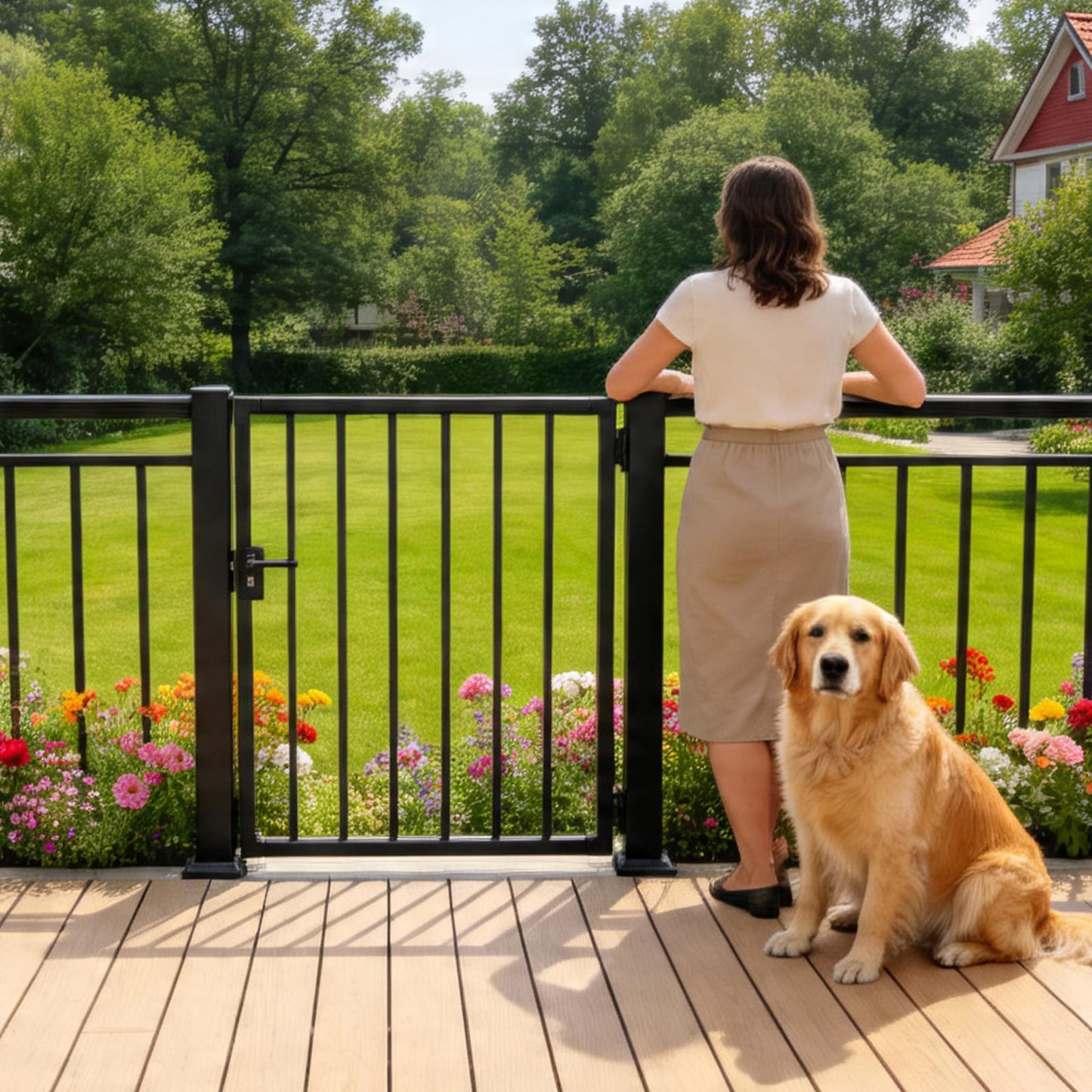Outdoor Deck Gate Kit, 36" H x 48" W Heavy Duty Fence Gate Kit with Gate Hinges and Latch, Weatherproof Anti-Rust Metal Gate for Decks, Railings,Patios, Gardens, Yards(36" H)