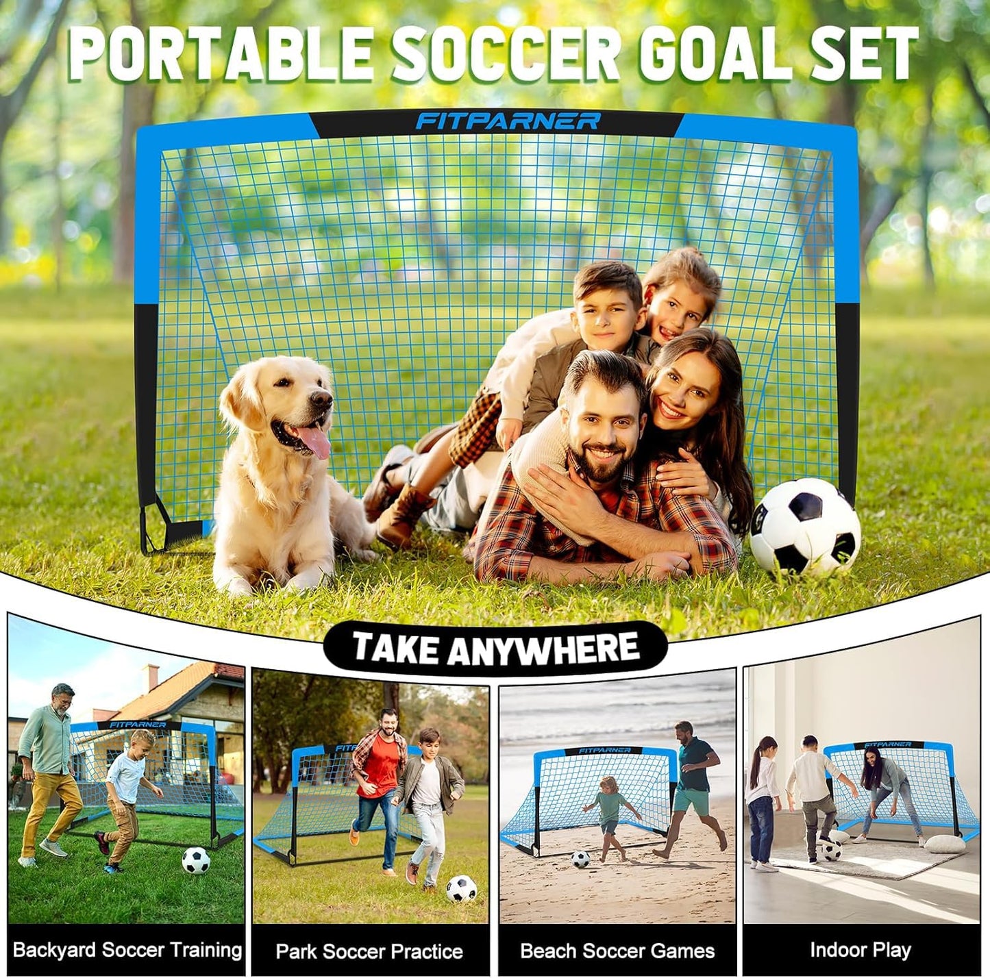 Kids Soccer Goals for Backyard Set - 2 Pack of Portable Pop Up Soccer Nets with Ball,Cones,Complete Training Equipment Kit for Toddler,Youth,Kids Age 3-14,Outdoor Sports Game